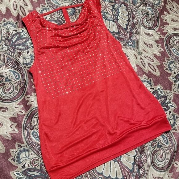 Express Red Embellished Scoop Neck Dressy Classy Clean Clean Loose Fit Blouse - Picture 1 of 3